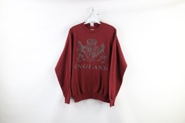 Vintage 90s Streetwear Mens Medium Faded Spell Out England Sweatshirt Maroon USA - £44.35 GBP