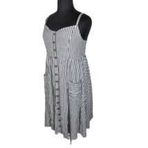 Torrid Blue White Striped Linen Blend Patch Pocket Midi Sun Dress Plus S... - $49.99