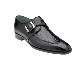 Belvedere Josh Ostrich Single Buckle Dress Men&#39;s Shoe Black Dressy 114011 - £318.88 GBP