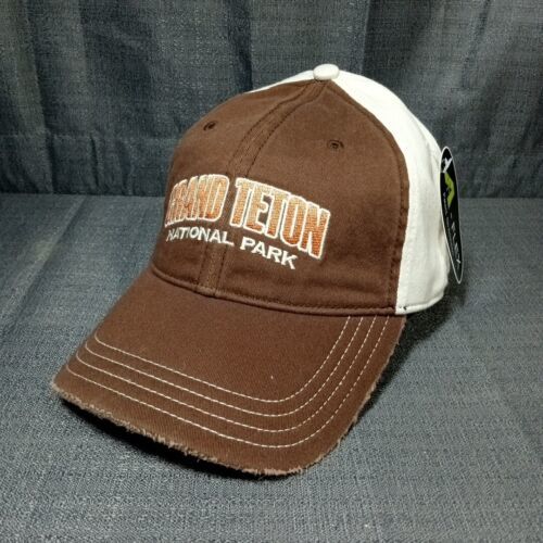 Primary image for Vintage Grand Teton National Park Embroidered Cap Hat Distressed Brown A-Flex