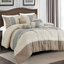 HIG 7 Pieces Gray/Taupe Embroidery Luxury Retro Style Comforter Set-Queen King - £50.05 GBP+