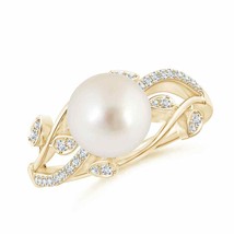 ANGARA South Sea Pearl Olive Leaf Vine Ring for Women, Girls in 14K Solid Gold - £1,054.54 GBP