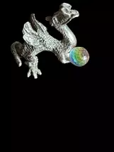 Vintage Miniature Pewter Dragon Figurine with Iridescent Faceted Crystal... - $10.00