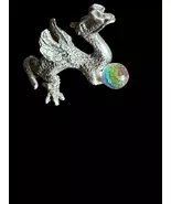 Vintage Miniature Pewter Dragon Figurine with Iridescent Faceted Crystal... - $10.00