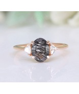 Handmade Oval Black Rutile 925 Silver Rose Gold Plated Engagement Ring - £61.77 GBP