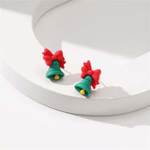 Green &amp; Red Resin Silver-Plated Bow Bell Stud Earrings - £11.27 GBP