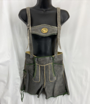 Vintage Bavarian Size 26&quot; Waist  Suede Leather Bib Lederhosen Shorts Sus... - $71.24