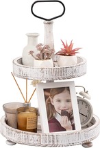 Farmhouse Two Tiered Wooden Tray Stand By Ubtkey, 17&quot; X 13&quot; (Distressed White), - £30.64 GBP