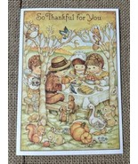 Vintage Hallmark Thanksgiving Card Pilgrim Children Feast Woodland Critters - £7.03 GBP