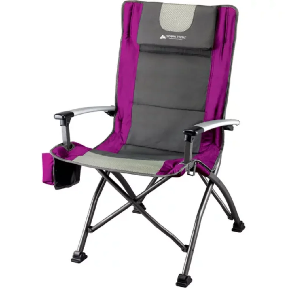 High Back Camping Chair Pink with Cupholder Pocket and Headrest Adult Outdoor - £53.33 GBP+