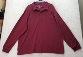 Architect Polo Shirt Men 3X Maroon Striped Cotton Long Raglan Sleeve Slit Collar - £14.57 GBP