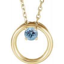 14K Yellow Gold Aquamarine Circle Necklace - £368.92 GBP
