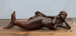 Cast Iron Rustic Nautical Siren Mermaid In Repose On Ocean Bed Sculpture... - $37.99