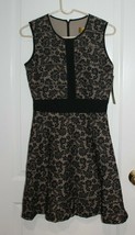 Nicole Miller Black Beige Dress With Lace Overlay Sleeveless Size Women&#39;s 2 - £317.51 GBP