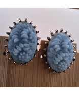 Vintage Silver Tone Light Blue Flower Resin Cameos Clip-on Earrings - $18.00