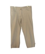 Cache Beige Crop Pant Size 12 L Self Belt Back Button Tab Leg Cotton Str... - $24.95