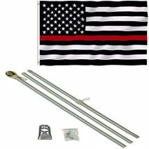 3x5 3&#39;x5&#39; USA Thin Red Line Fire Fighters Flag Aluminum Pole set Gold Ball Top - £18.28 GBP