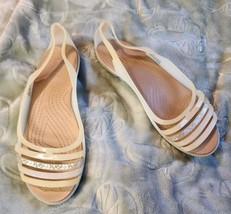 Crocs Isabella Huarache 2 Flat Sandals Beige Brown Summer Vacation Women... - $30.00