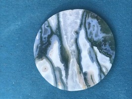 Exquisitely Carved Large Round Green White Agate Stone Pendant or Other Use – - £15.23 GBP