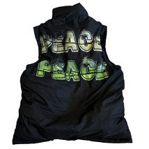 John Eshaya Womens Vest Black Petite Small Puffer Full Zip Pockets Peace Graphic - £21.92 GBP