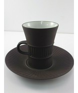 Vintage Dansk Brown Flamestone Fluted FLAT CUP &amp; SAUCER Mid Century c. 1958 - $155.43 MXN