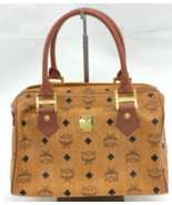 Authentic MCM Visetos Pattern Leather Brown Boston Bag - $2,784.44 MXN