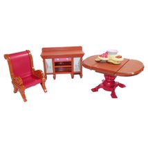 2010 Fisher Price Loving Family Dining Room Chair Table Hutch N7299 Pink... - $185.42 MXN