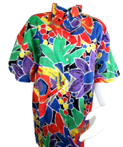 Calypso Fish Batik Print Top Womens 14/16 Crazy Short Sleeve Shirt Vtg 80s HOF - £15.51 GBP