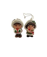 Vintage Pair of Tisha Eskimo Christmas Holiday Boy and Girl Ornaments - £11.63 GBP