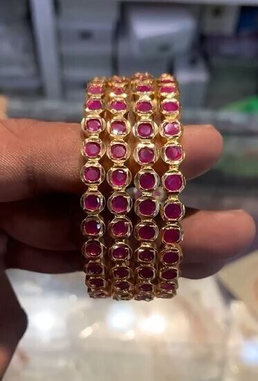 Bollywood Style Indian 1 gram Gold Plated 4 Chudi Bangle Set Ruby Jewelry - $85.49