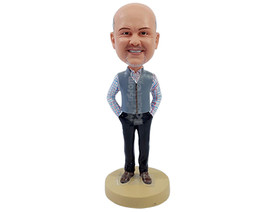 Custom Bobblehead Elegante male businessman wearing nice vest on a cold day with - £69.82 GBP