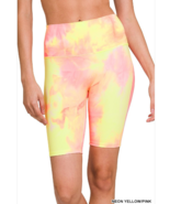 Zenana Medium Tie Dyed Stretch High Waisted   Biker Shorts Yellow/Pink - £10.11 GBP