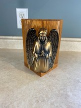 Praying Angel Solid Brass Wooden Frame Bookend - $13.75
