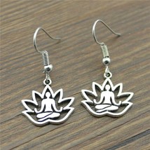 Lotus Buddha Earrings 1.25&quot; Yoga Meditation Drop Dangle Stainless Steel Wires - £6.35 GBP