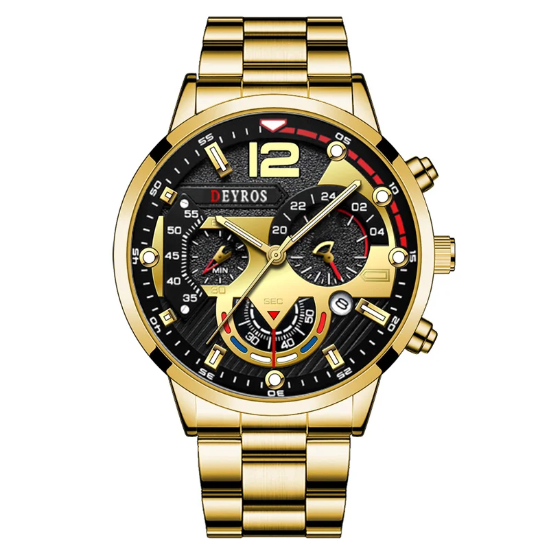 Luxury Mens Watches Male Gold Bracelet Stainless Steel Quartz Calendar W... - £12.69 GBP