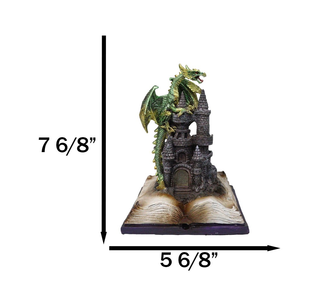 Medieval Green Dragon Perching On LED Castle With Book of Spells Figurine Item image 2