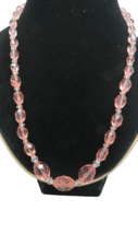 Art Deco Necklace Pink Crystals Beaded Oblong Faceted  23&quot; Strand Spring... - $22.76