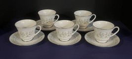 (5) Noritake Savannah 2031 Cup &amp; Saucer Sets Platinum Trim Multicolor Fl... - $16.35