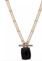 Anne Klein Gold-Tone Pave and Cushion-Cut Stone Pendant Necklace - £13.23 GBP