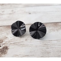 Vintage Clip On Earrings - 0.75&quot; Black Wavy Circle - $13.99