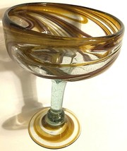 Mexican Art Margarita Glass Brown Gold Swirl Heavy Rim Thick Stemware 7&quot; x 5&quot; - £12.80 GBP