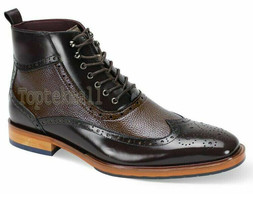 Handmade Men&#39;s Leather Brown Grain Derby Classic Brogue Laceup Chelsea Boots-634 - £210.78 GBP