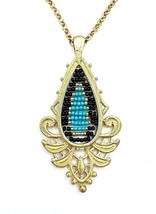 Just Jewelry Gold Tone Filigree Black Turquoise Seed Bead Pendant Necklace - £12.66 GBP