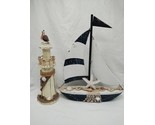 Set Of (2) Wooden Bathroom Sailboat And Pier Home Decor 12-14&quot; - £30.92 GBP