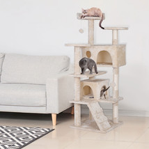 55&#39;&#39; Kitty Cat Tree Beige Cat Condo Tower With Scratching Post Cat Furniture - £70.76 GBP