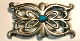 Native American Ladies Sand Cast Old Pawn Turquoise Sterling Silver Belt Buckle - £181.40 GBP