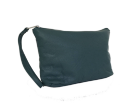 Green Leather Bag w/ Wrist Strap, Fashion Wristlet, Trendy Pouch, Cosmos - £37.56 GBP