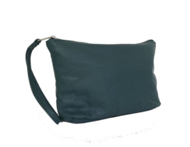 Green Leather Bag w/ Wrist Strap, Fashion Wristlet, Trendy Pouch, Cosmos - £37.34 GBP