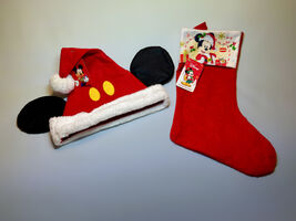 Disney Adult Santa Hat &amp; 2 Christmas Stockings Mickey Donald Goofy - $9.99