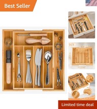Bamboo Kitchen &amp; Craft Drawer Organizer: 5-7 Slots for Utensils, Jewelry... - $39.00